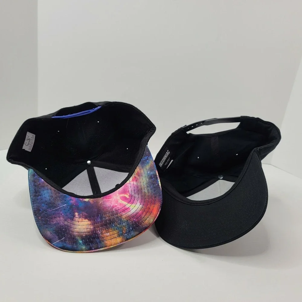 EDC Nocturnal Wonderland Lot of 2 SnapBack Black Baseball Hats Patch & Galaxy